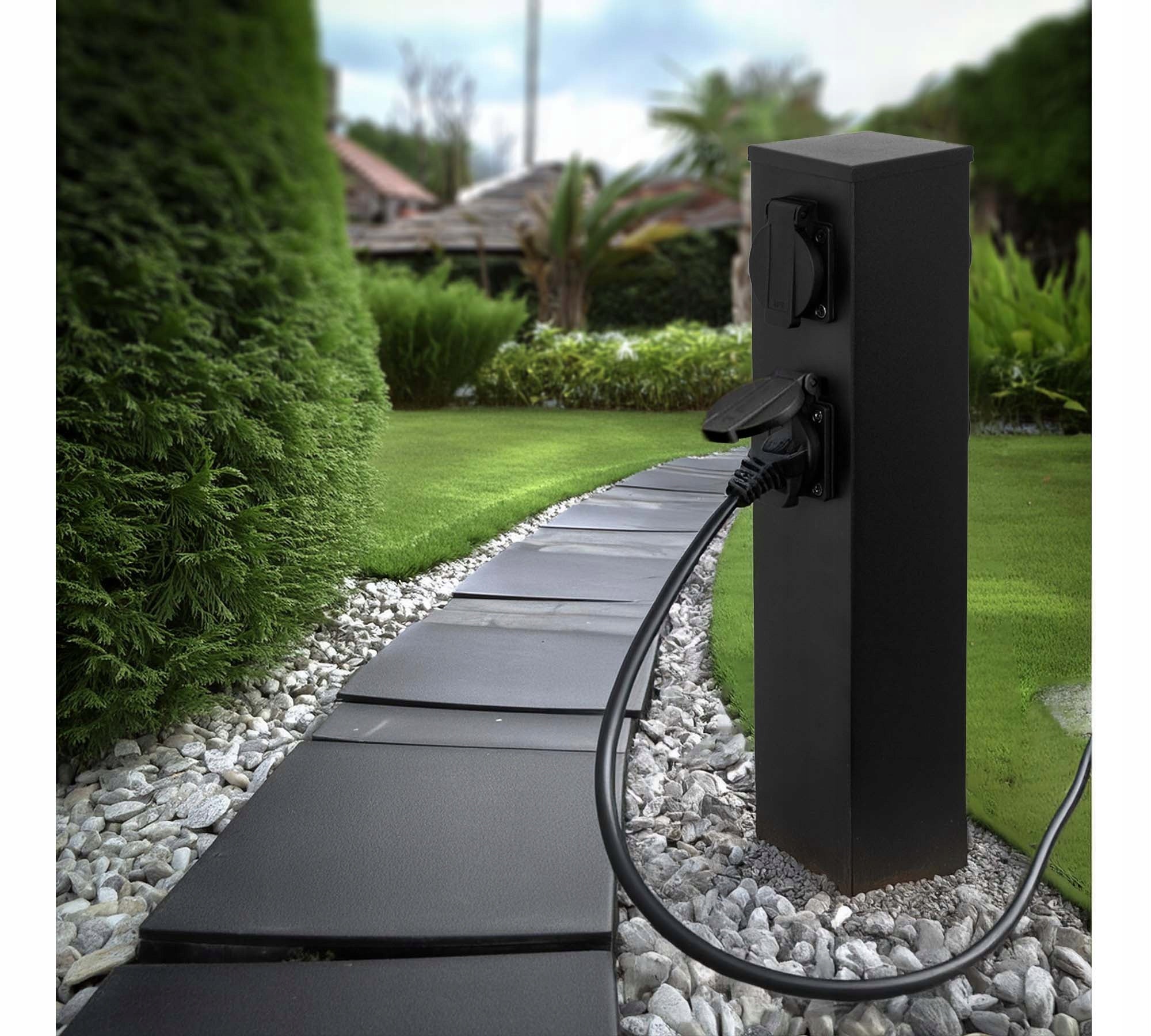 Electric Garden Post 40cm 4x Hermetic Socket 230V Garden Lamp Power supply mains