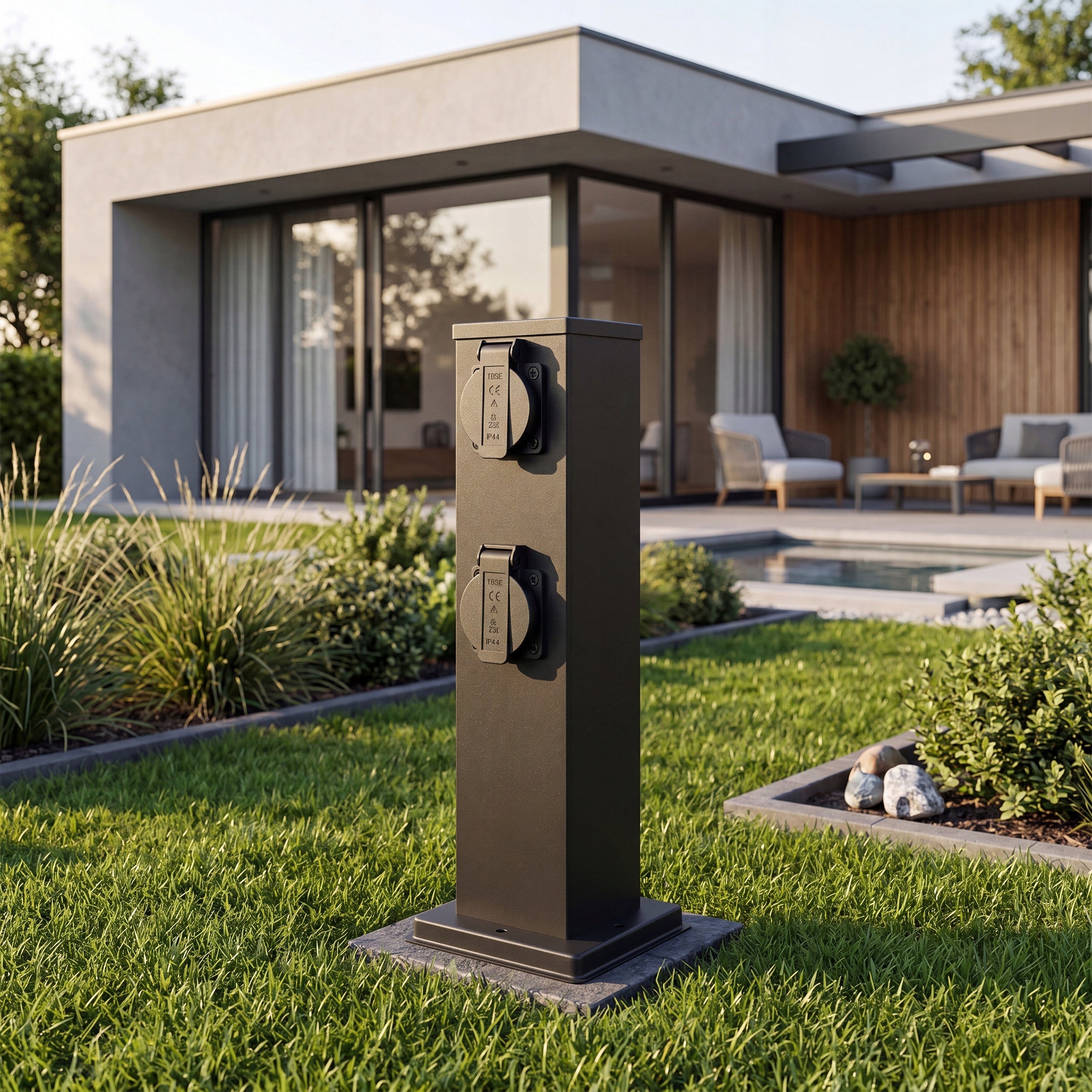Electric Garden Post 4X Socket 230V Hermetic IP44 Black Standing Packaging status original
