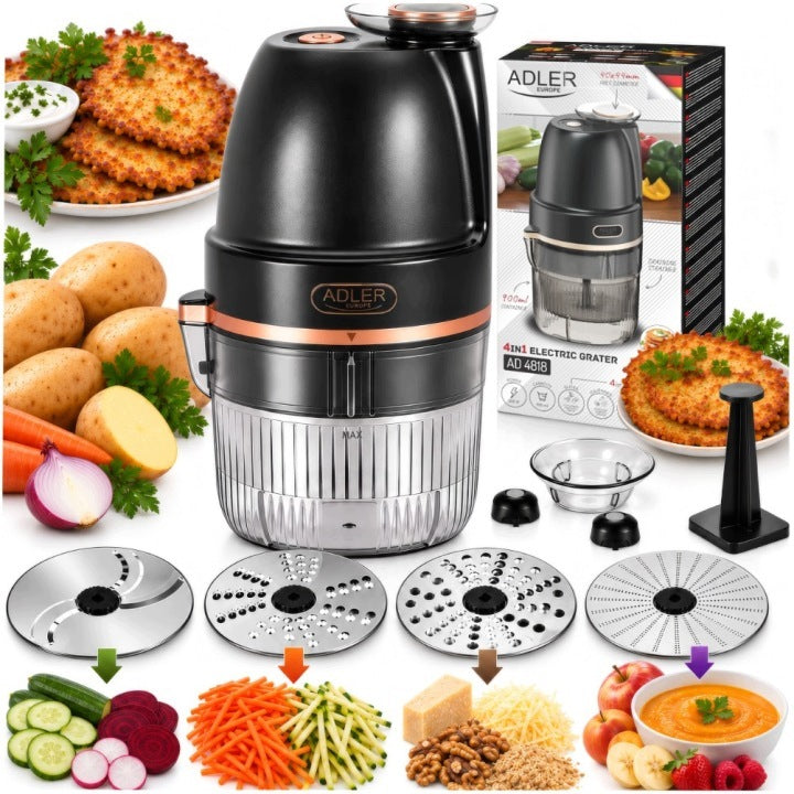 Electric Grater for Potatoes Fruit Vegetable Cutter 4 Caps 900ml