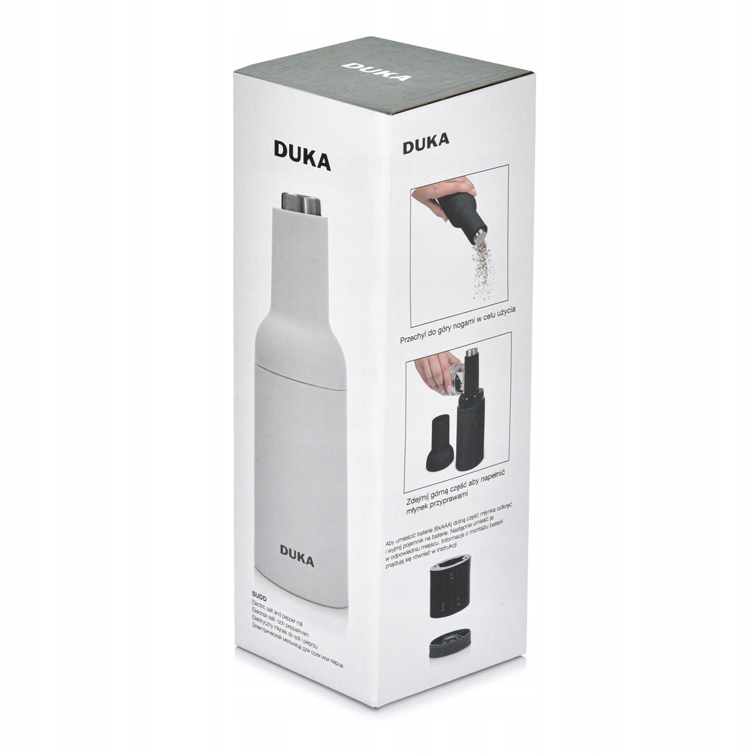 Electric Gravity Grinder For Salt And Pepper White SUDD DUKA Brand DUKA
