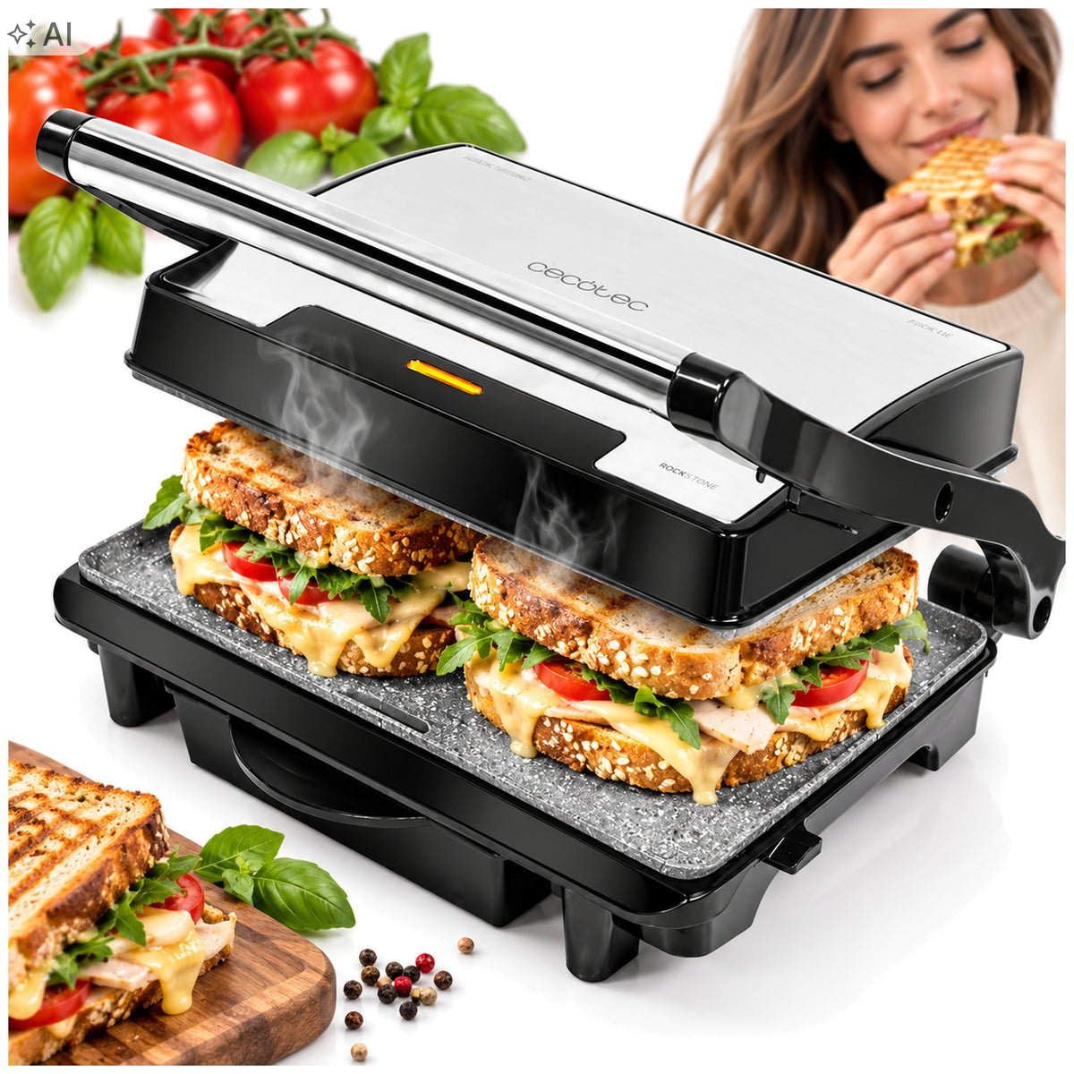 Electric Grill CECOTEC Rock'nGrill 1500 Rapid Silver Gray Household 1500W