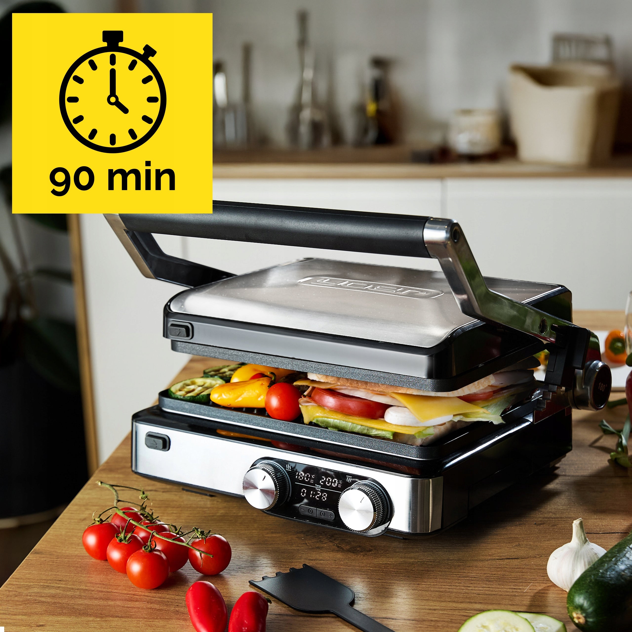 Electric Grill Panini Toaster Yoer 2000W + Time and Temp Programmer Power 2000 W