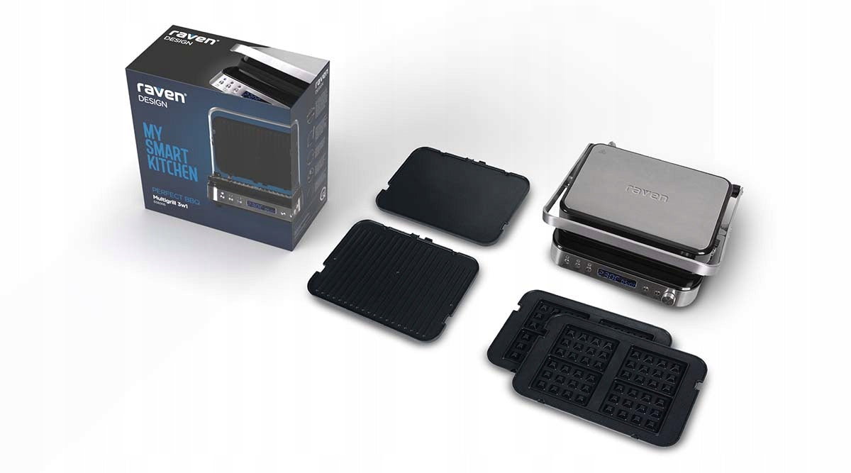 Electric Grill RAVEN EGE005 3in1 Waffles Rifled Flat Display 2000W Brand Raven