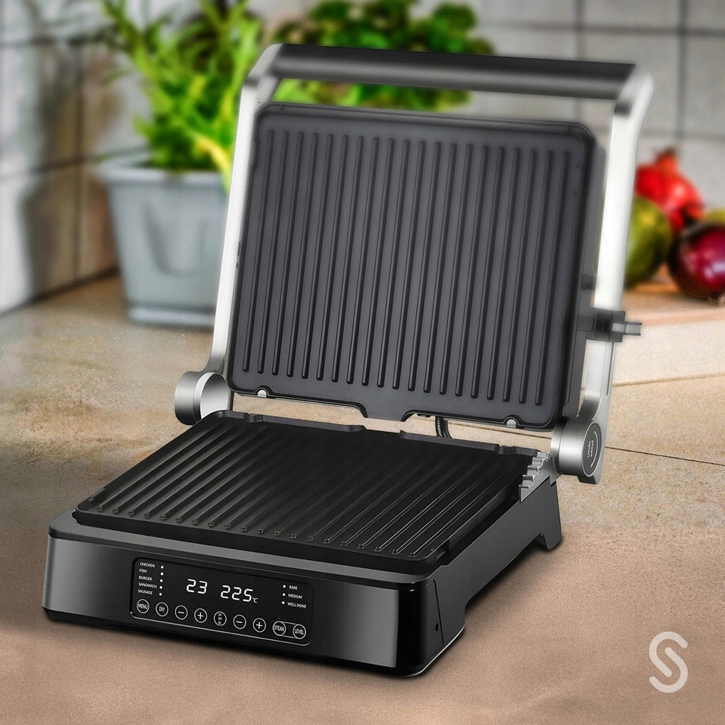 Electric Grill Waffle Iron Toaster Panini Programmer Large 2000W Dominant color silver/gray