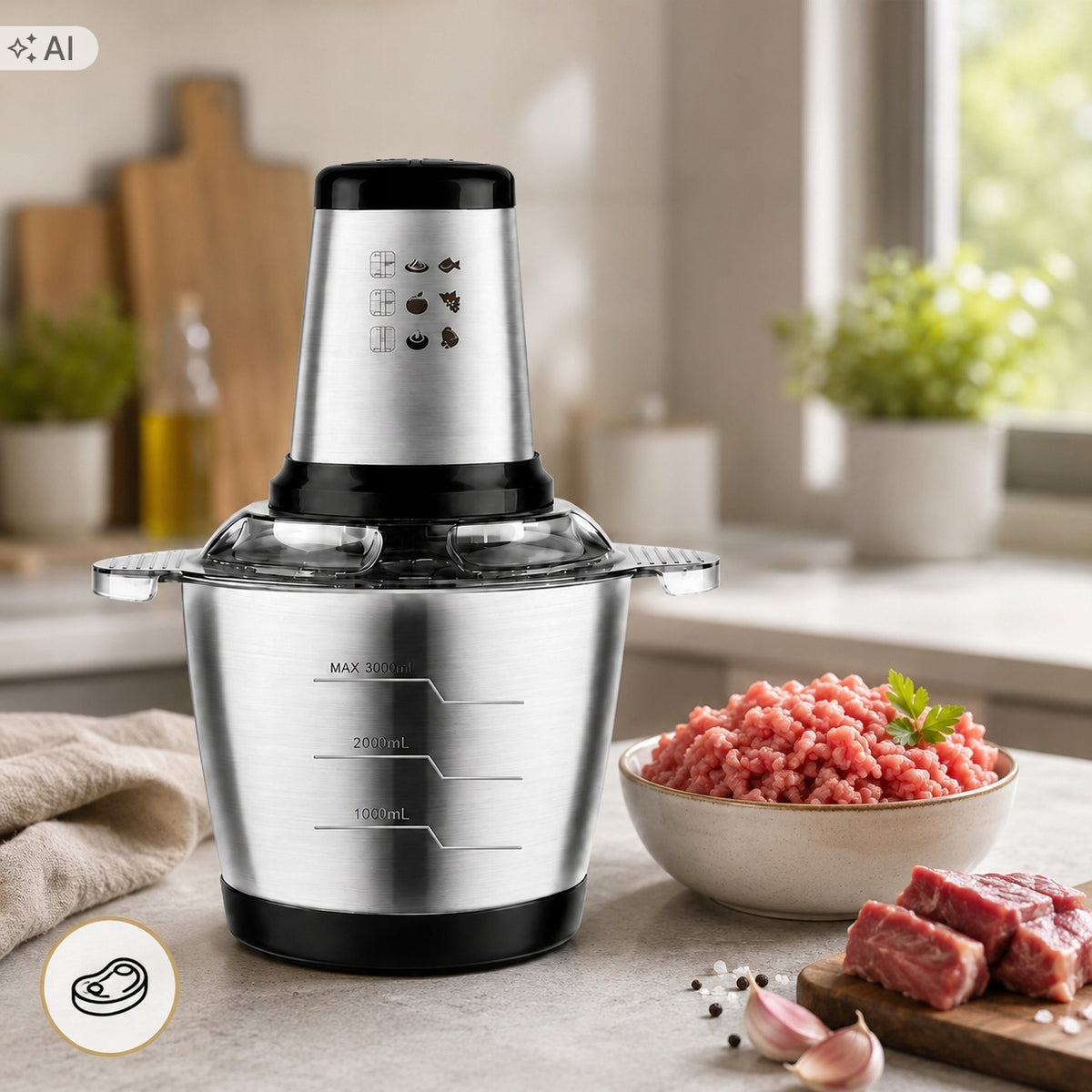 Electric Grinder Kitchen Vegetable Shredder Ice Meat 1000W Bowl 3L Packaging status original