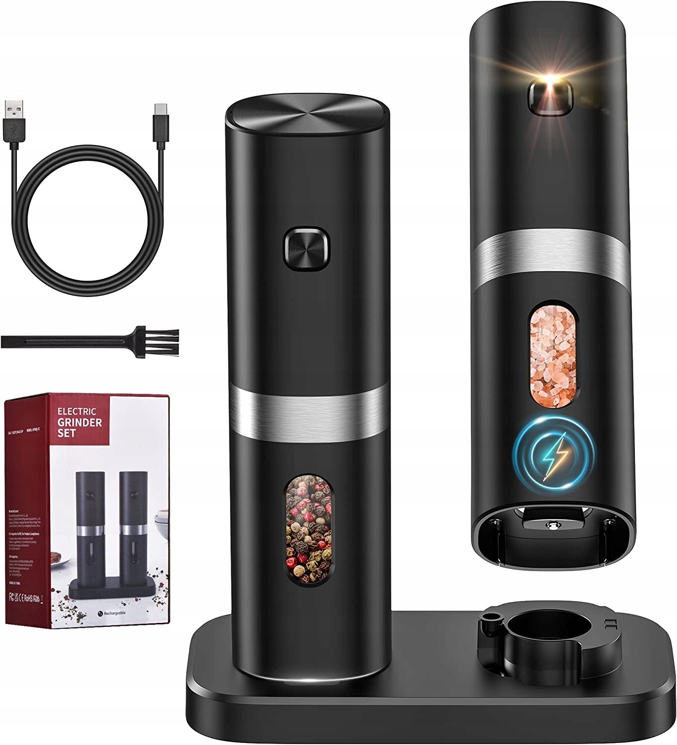 Electric Grinder Set for Salt and Pepper USB-C Manufacturer code qiang123song