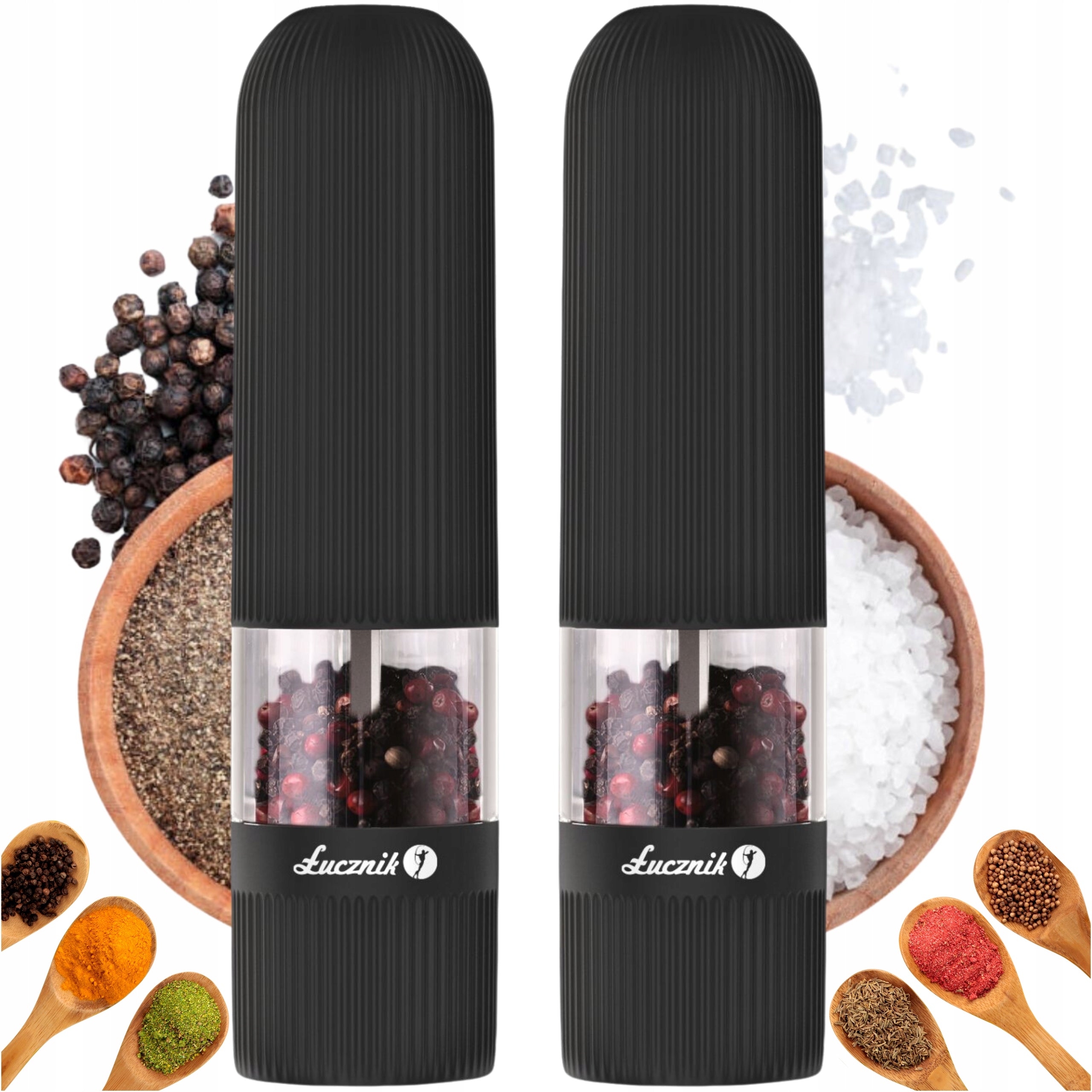 Electric Grinder for Pepper Salt Spices Ceramic Adjustment LED Black