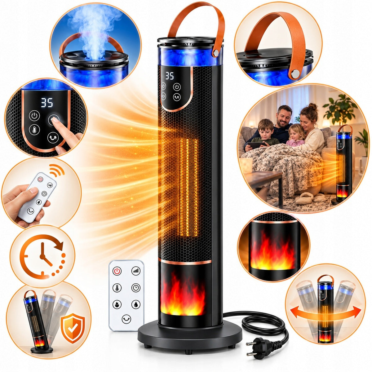 Electric Heater 2000W Column Fan with Humidifier Adjustable