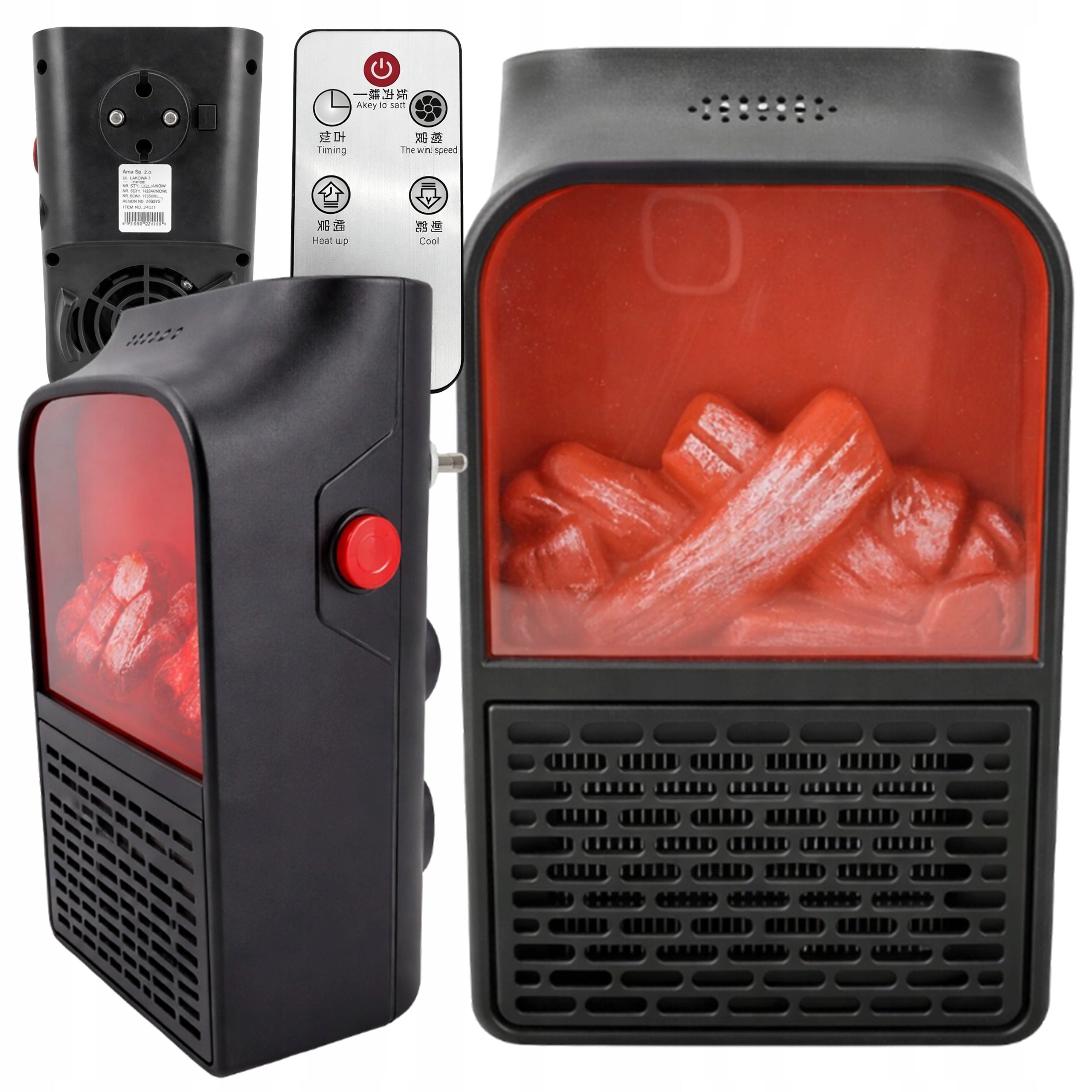Electric Heater 400W Mini For Outlet With LED Fireplace Effect + Remote Control