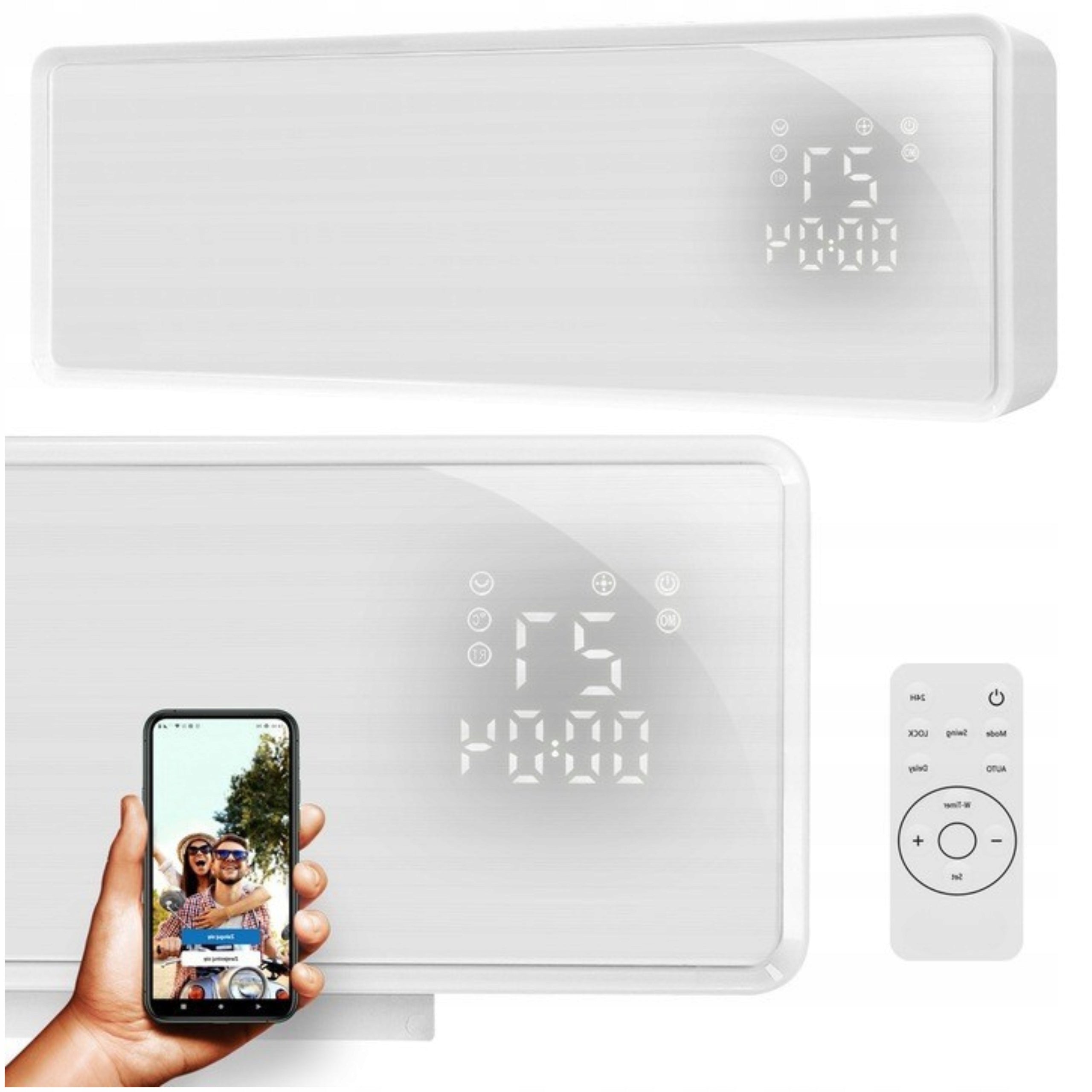 Electric Heater Air Curtain Glass Room WiFi + Remote Control 2000W