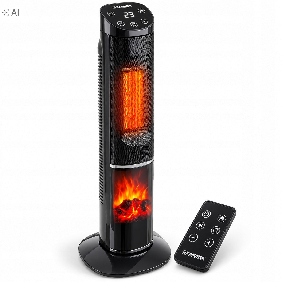 Electric Heater Ceramic Standing Fireplace Flame Effect 2000W