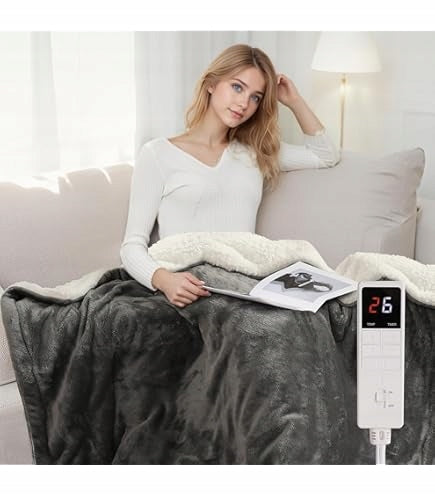 Electric Heating Blanket 130x160cm Fluffy with 9 Heating Levels Grey