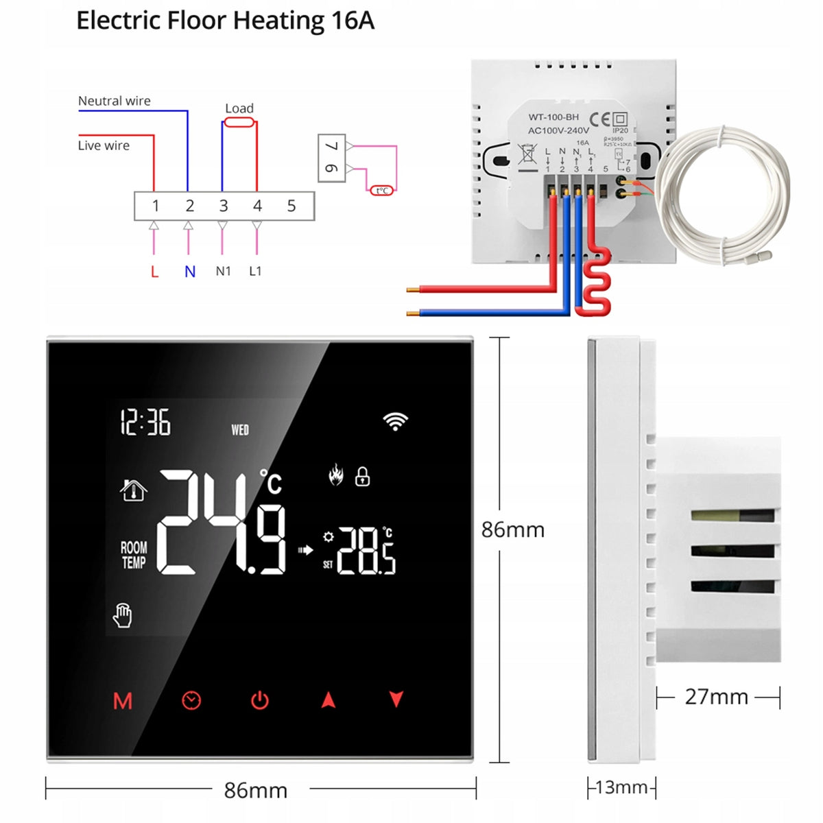Electric Heating Thermostat Zigbee Tuya SMART 16A Avatto black Packaging status original
