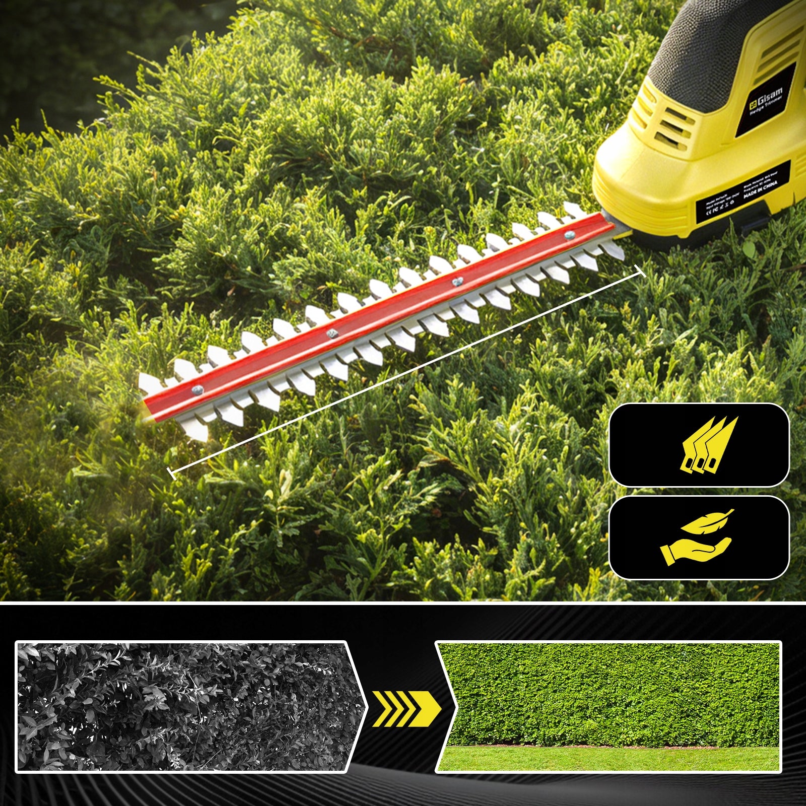 Electric Hedge Trimmer Cordless Grass Shears 2Ah 2x Blade Brand Gisam