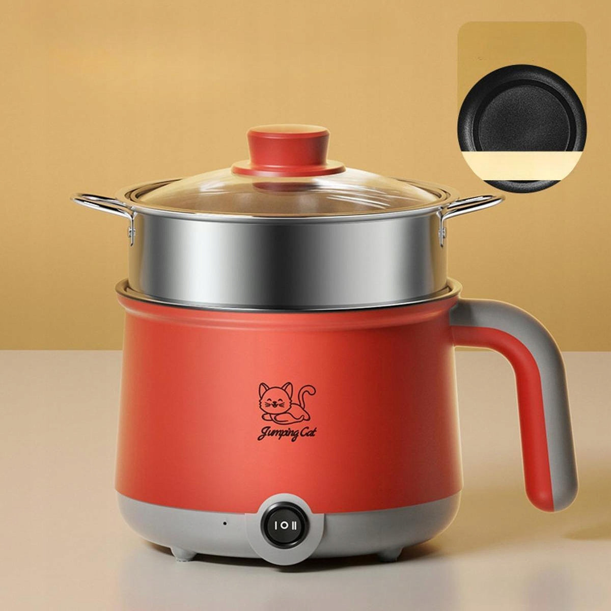 Electric Hot Pot Mini Hot Pot with Steamer,Cooking Gray Red Packaging status original