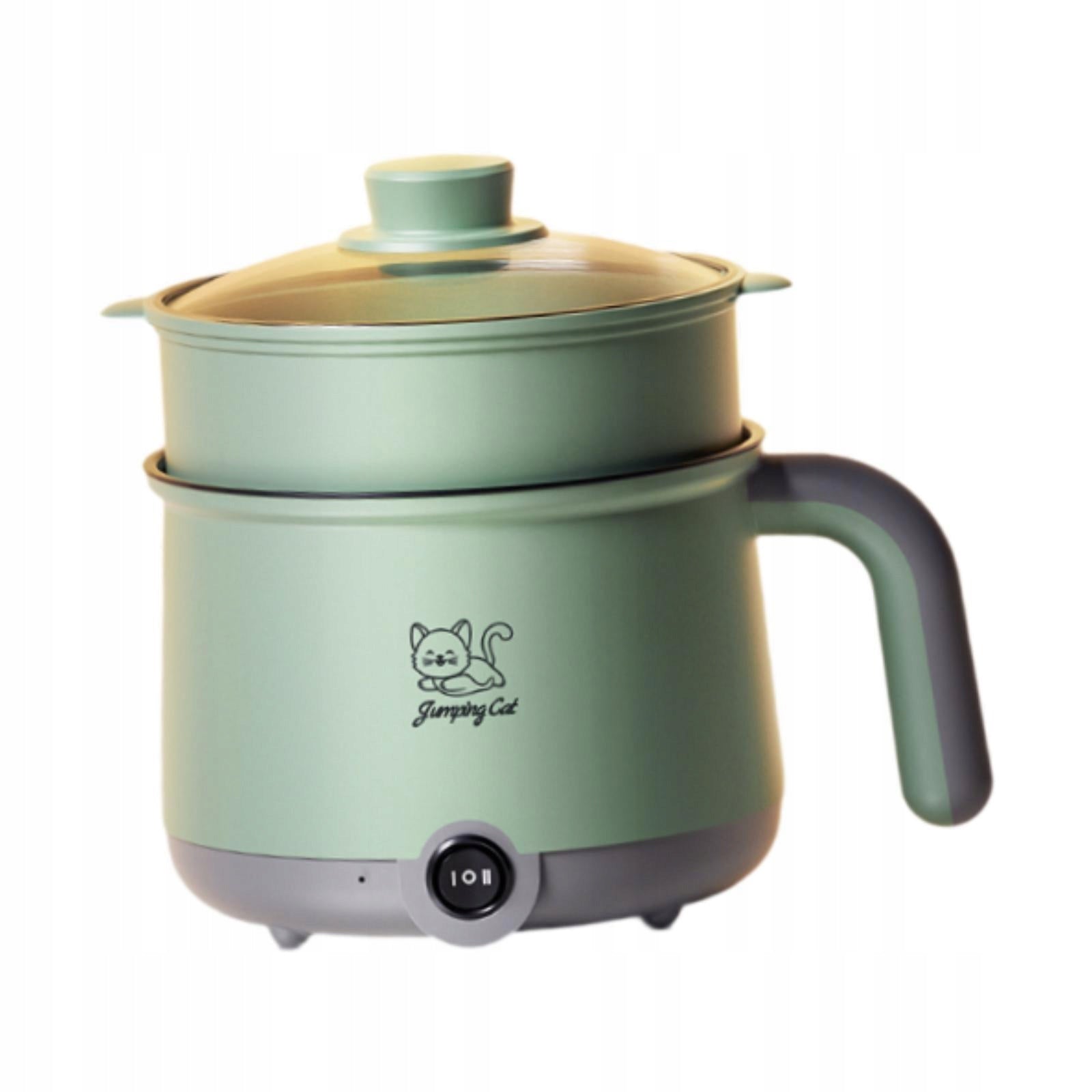 Electric Hot Pot Mini Hot Pot with Steamer Household Frying Pan gray green