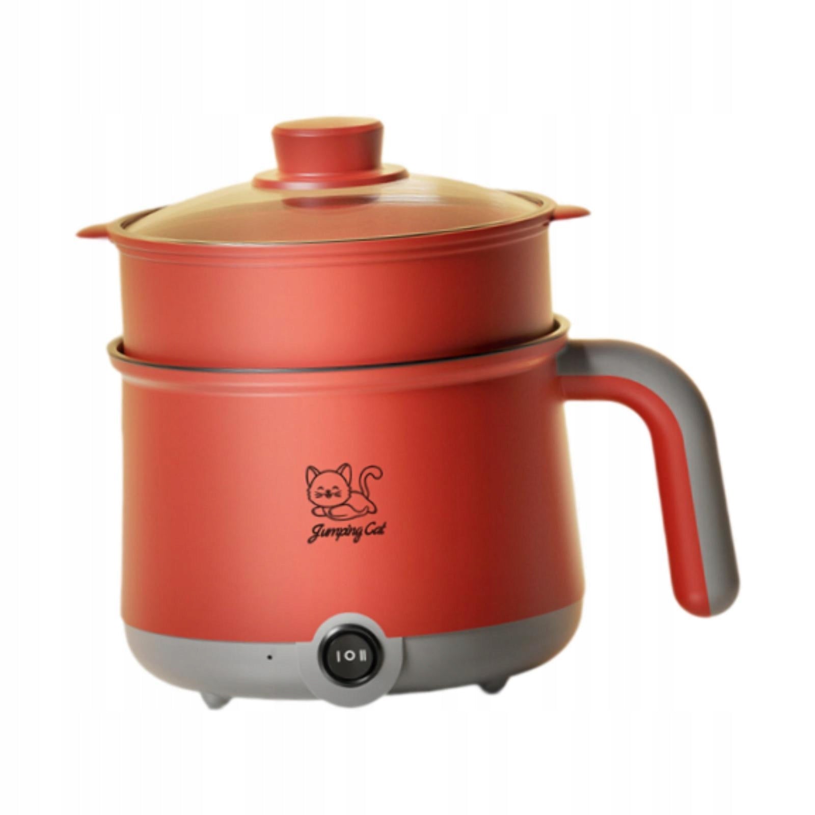 Electric Hot Pot Mini Hot Pot with Steamer Household Frying Pan gray red