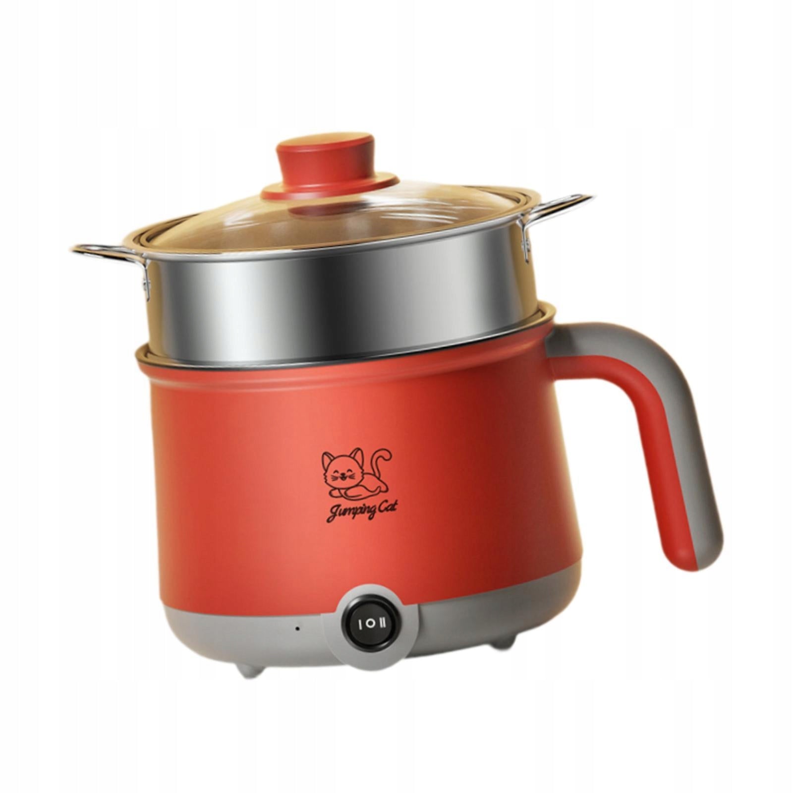 Electric Hot Pot Nonstick with Steamer Multi Function Mini Hot Pot Gray Red