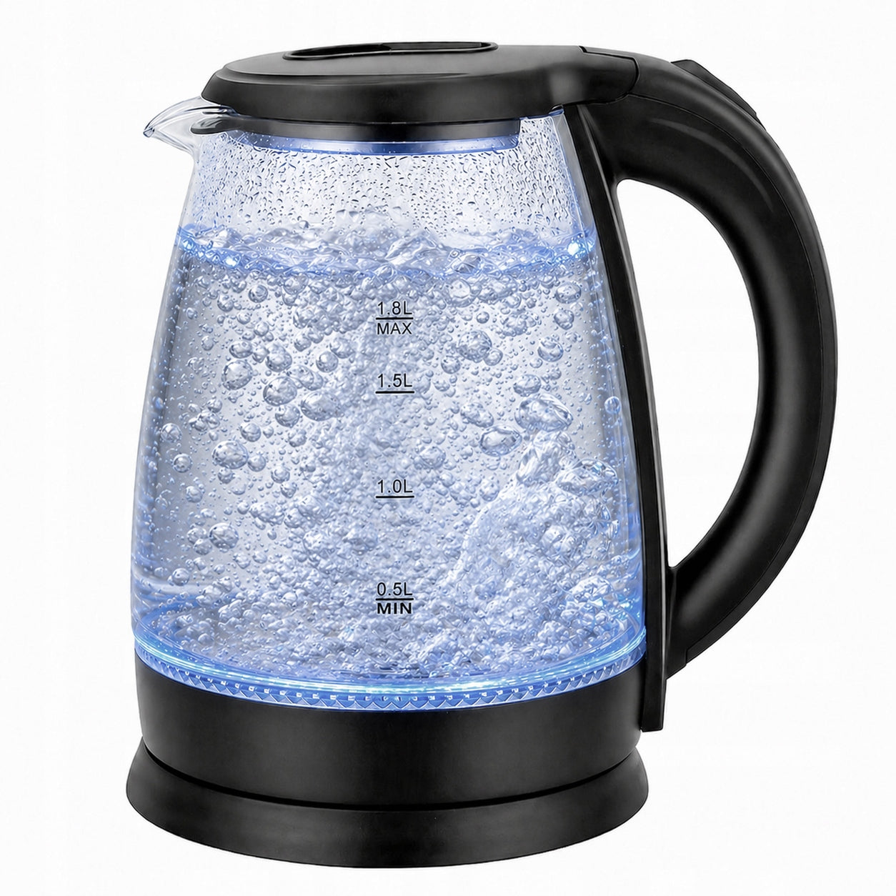 Electric Kettle Glass Backlight LED Stainless Steel 1,8L Black