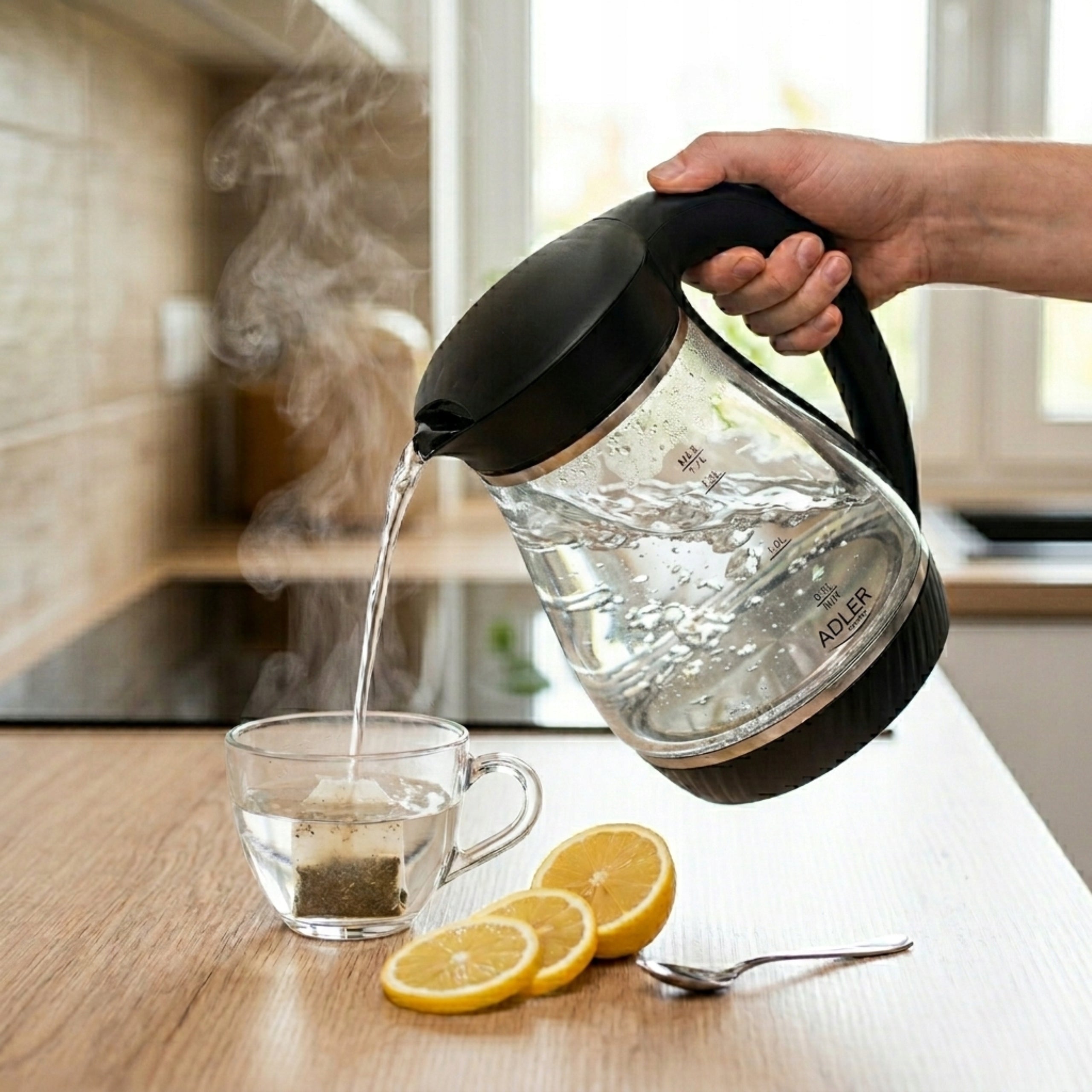 Electric Kettle Wireless Glass 1,7L 2200W Black LED Packaging status original