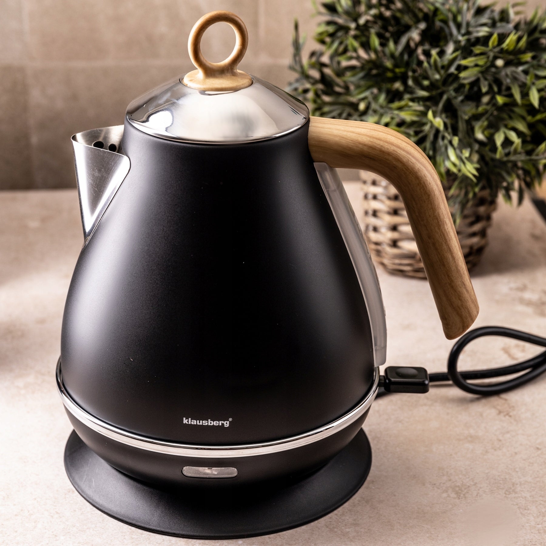 Electric Kettle Wireless Rotary 1,7 Lit Steel KLAUSBERG Black Brand Klausberg
