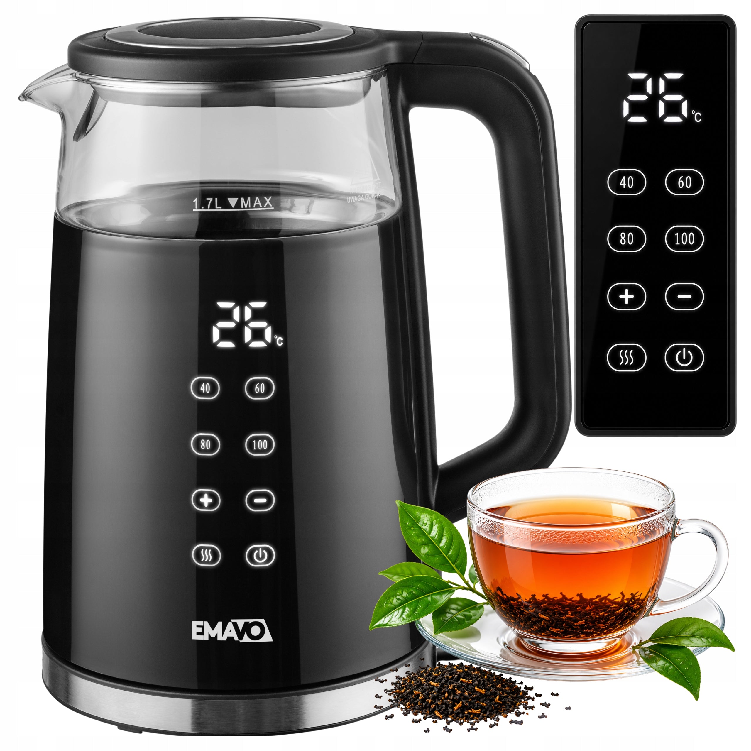 Electric Kettle with Adjustable Temperature Wireless Glass 1,7 2200W