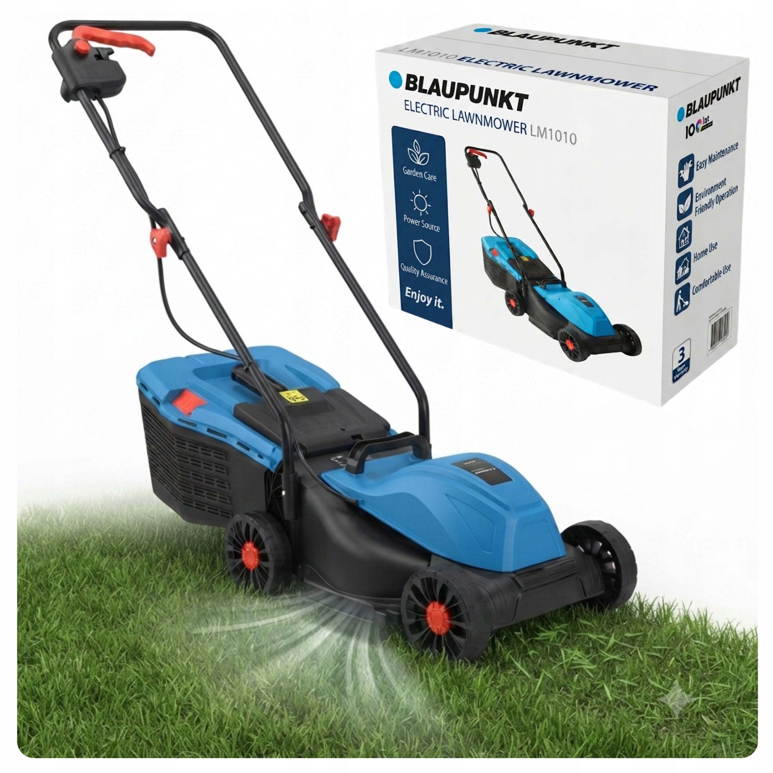Electric Lawn Mower BLAUPUNKT 1800W 32cm Basket 30L Lightweight 3-Degree