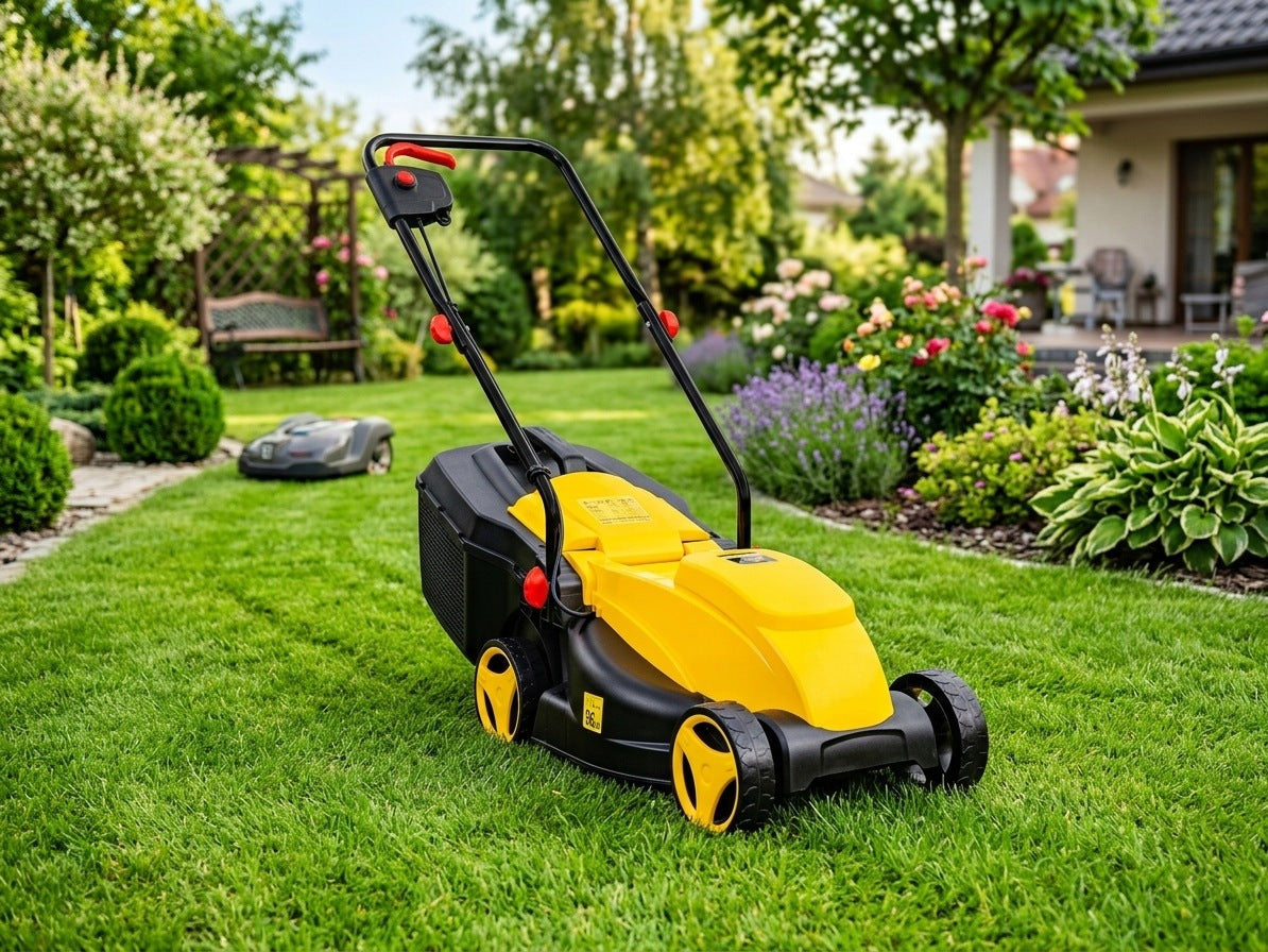 Electric Lawn Mower Strong For Grass Adjustable 3stp 2000W 32cm Large Basket 30L Packaging status original