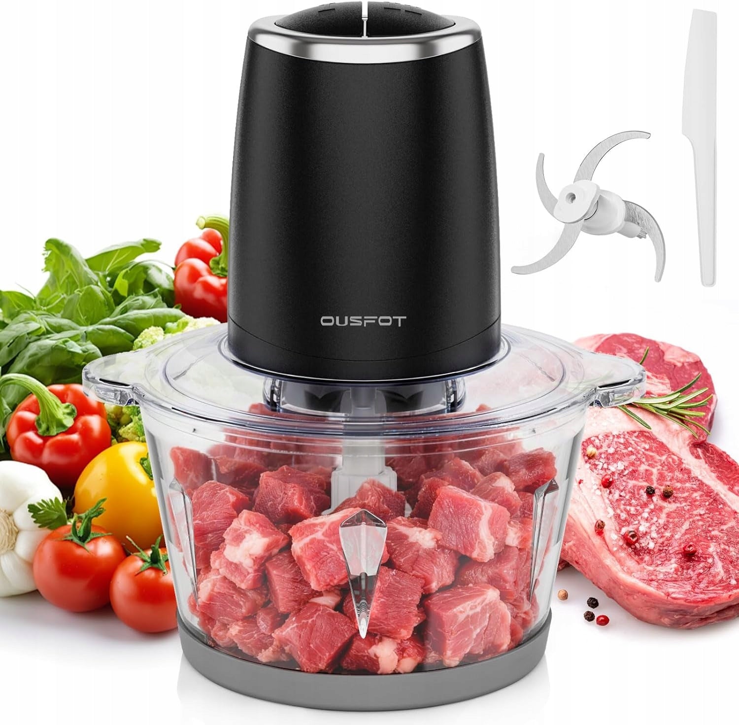 Electric Meat Shredder Kitchen Vegetables Strong 500W 1.8l Glass