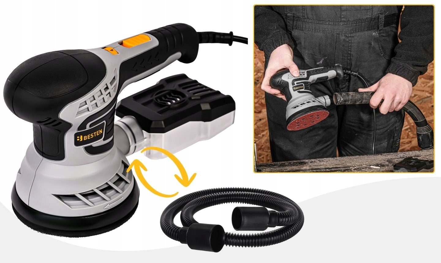 Electric Oscillating Eccentric Grinder 125mm Adjustable 16x Paper Maximum power 400 W