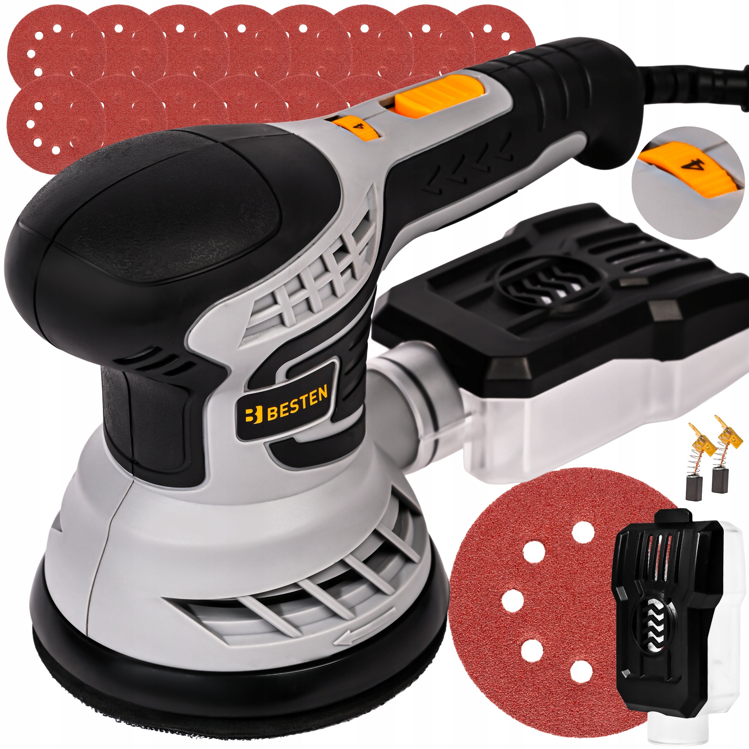Electric Oscillating Eccentric Grinder 125mm Adjustable 16x Paper
