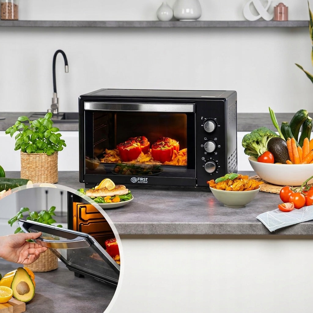 Electric Oven First Austria 35L Black 1600W LED Thermocouple Brand First Austria