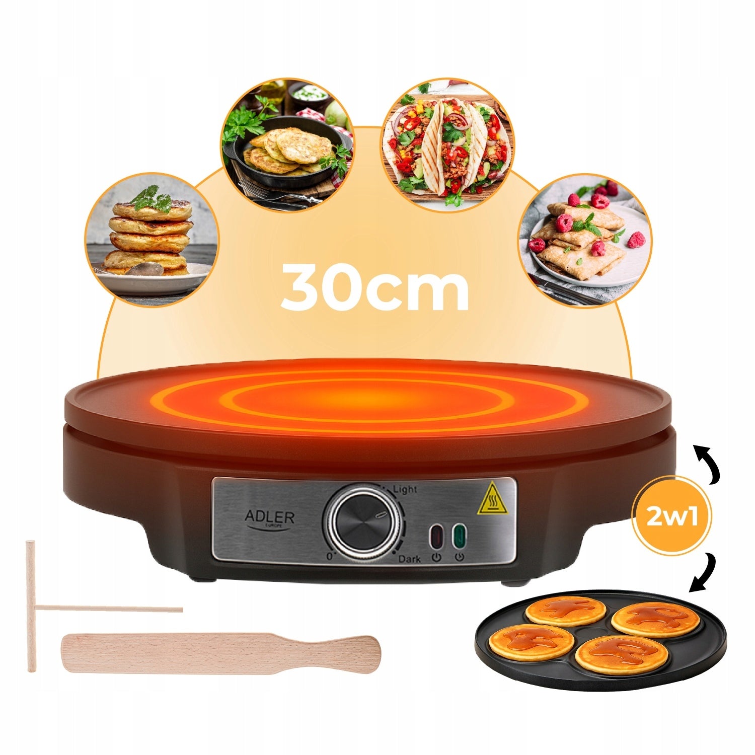 Electric Pancake Maker 2in1 30cm Non-stick Coating 1600W Adjustment Packaging status original