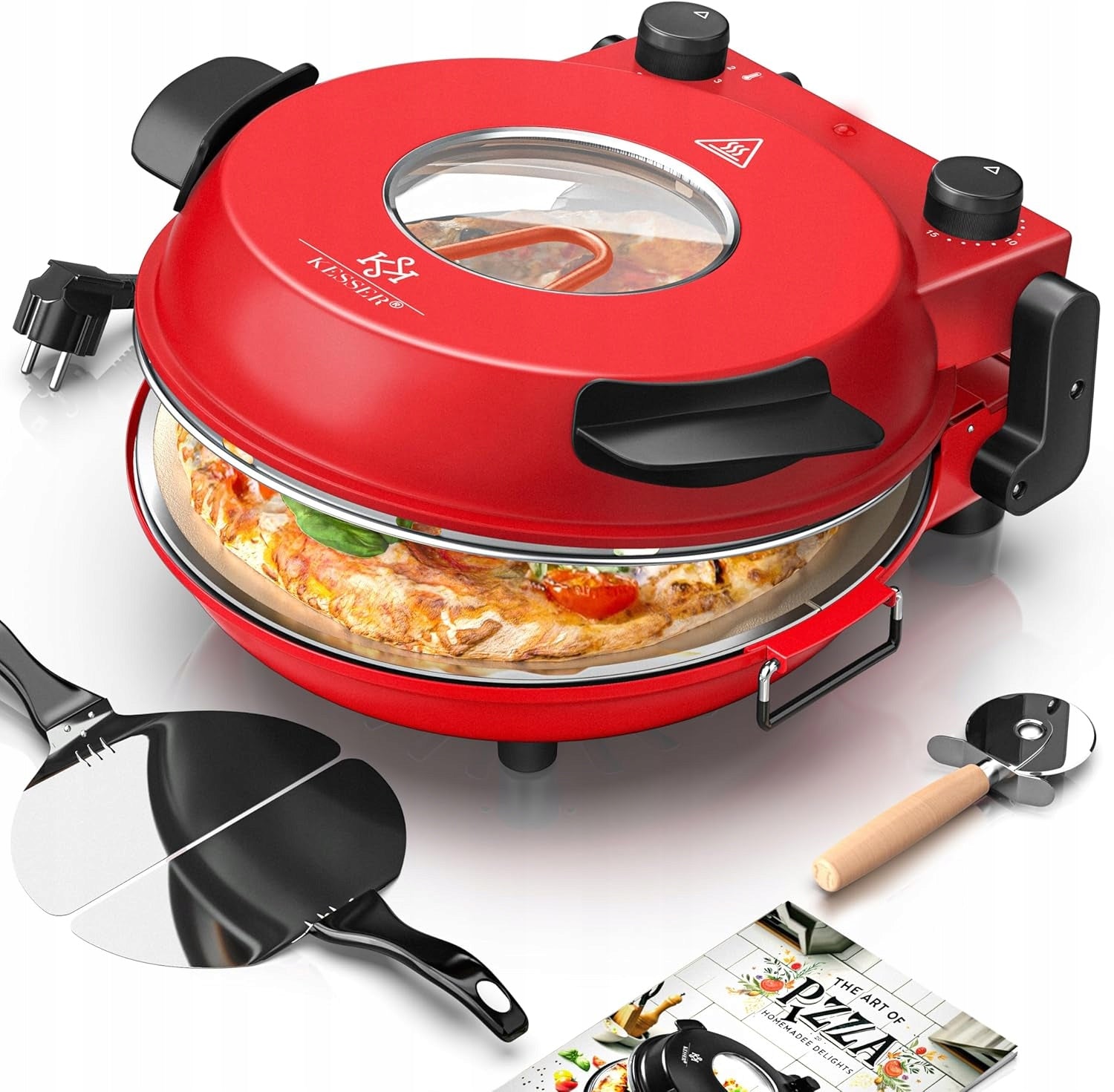 Electric Pizza Oven KESSER Mini Oven Stone 400°C 1200W Red