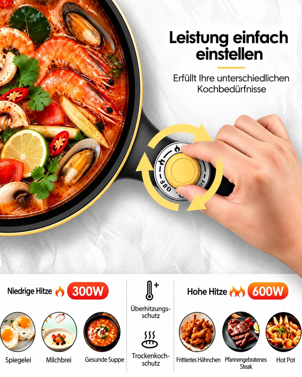 Electric Pot Hot Pot Portable Yellow 1 5 L AUDCOOK AUDECOOK Packaging status original