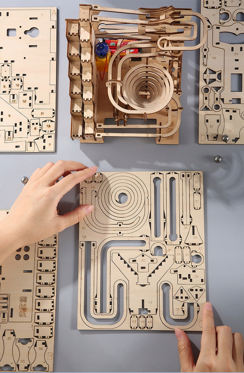 Electric Puzzle Cloud Ladder Wooden Mechanical Marble Run Ball Track 112pcs Packaging status original