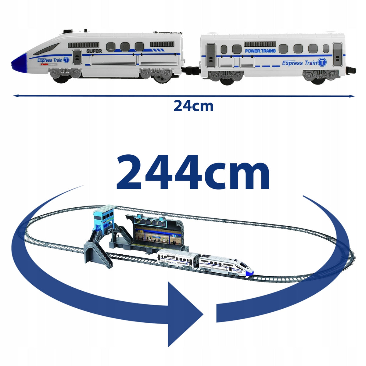 Electric Railway with Tracks 244cm Train Locomotive Pendolino LED Platform Length 22.5 cm