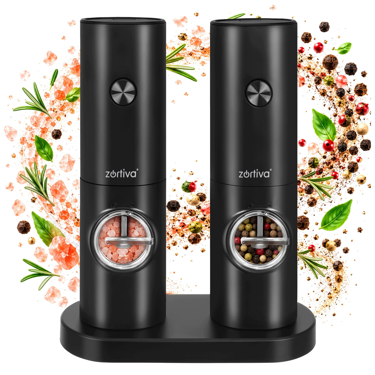 Electric Salt Pepper Grinder 2 Pcs Ceramic LED Adjustable Set