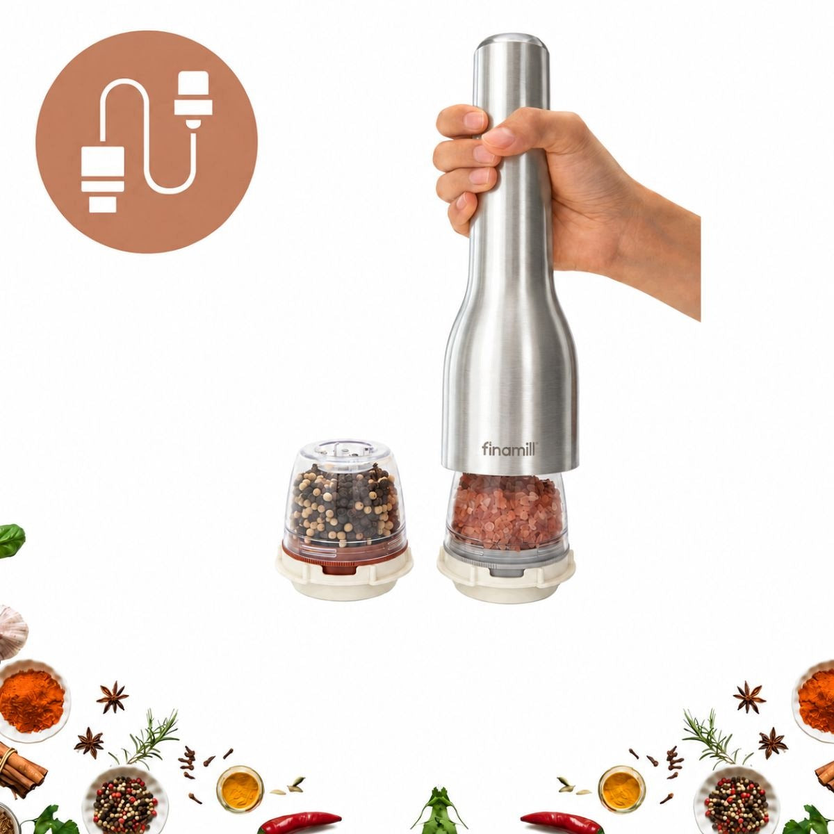 Electric Salt Pepper Grinder FinaMill USB - Steel