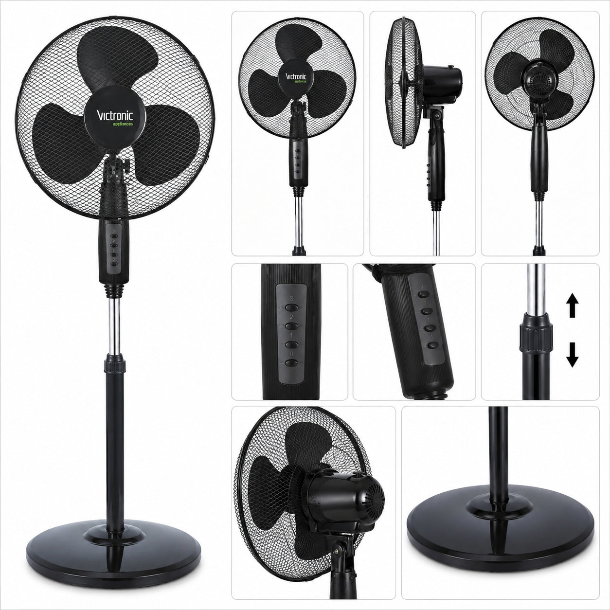 Electric Standing Fan 40 cm 90° Oscillation Adjustable Height BLACK