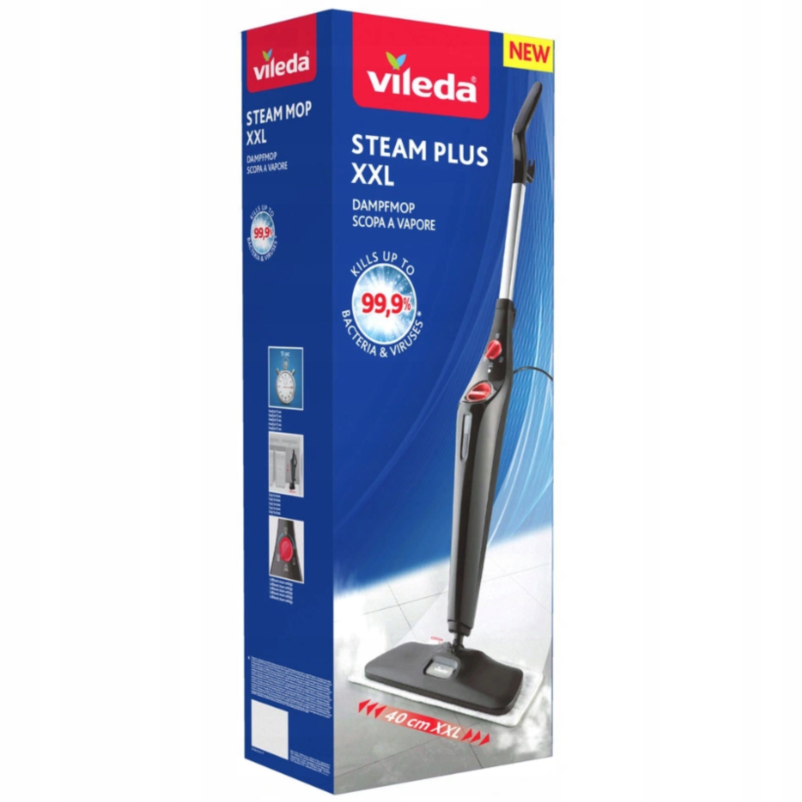 Electric Steam MOP Vileda Steam Plus XXL 99% BACTERIA Batteries included no