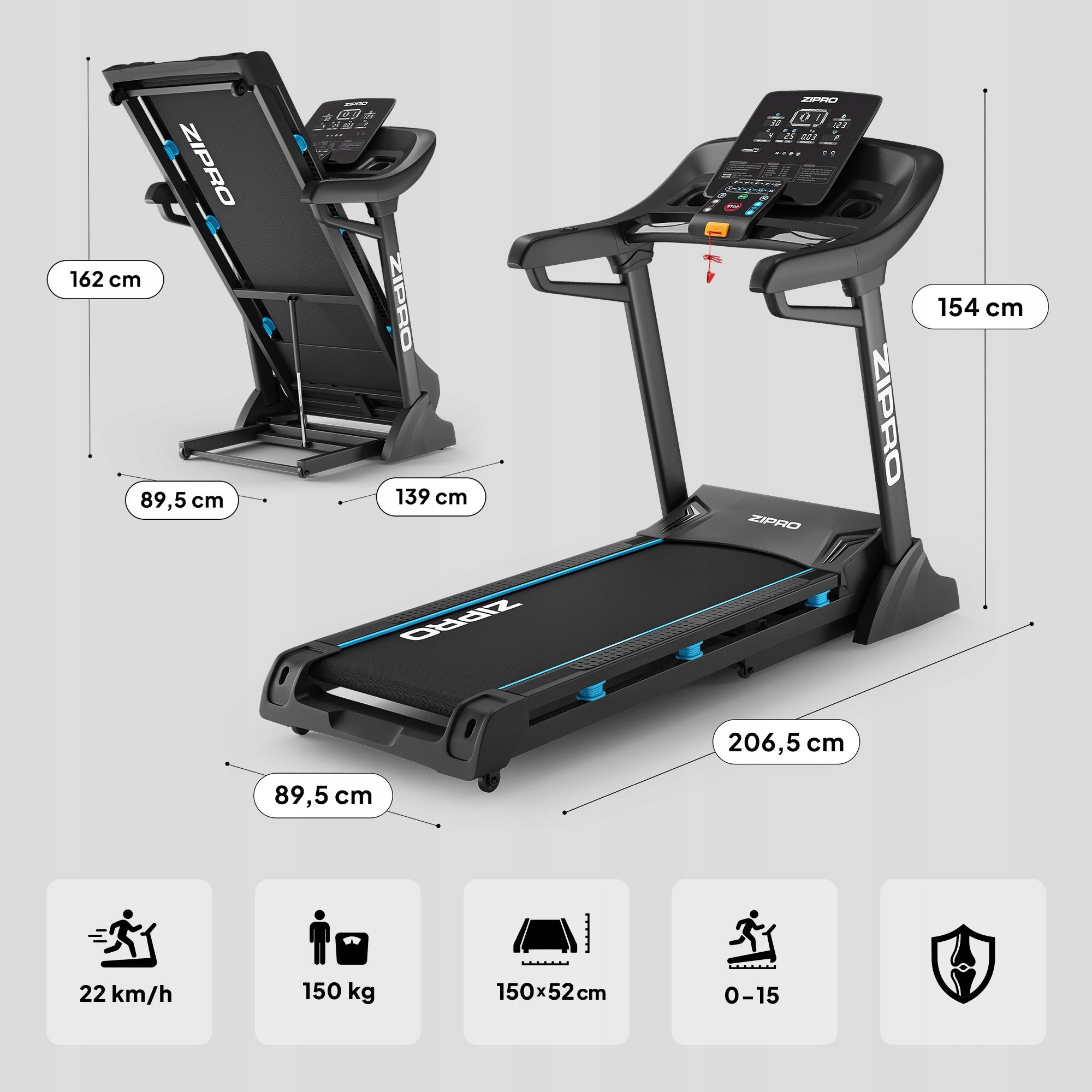 Electric Training Treadmill Folding Shock Absorption Belt Adjustment - Zipro Packaging status original