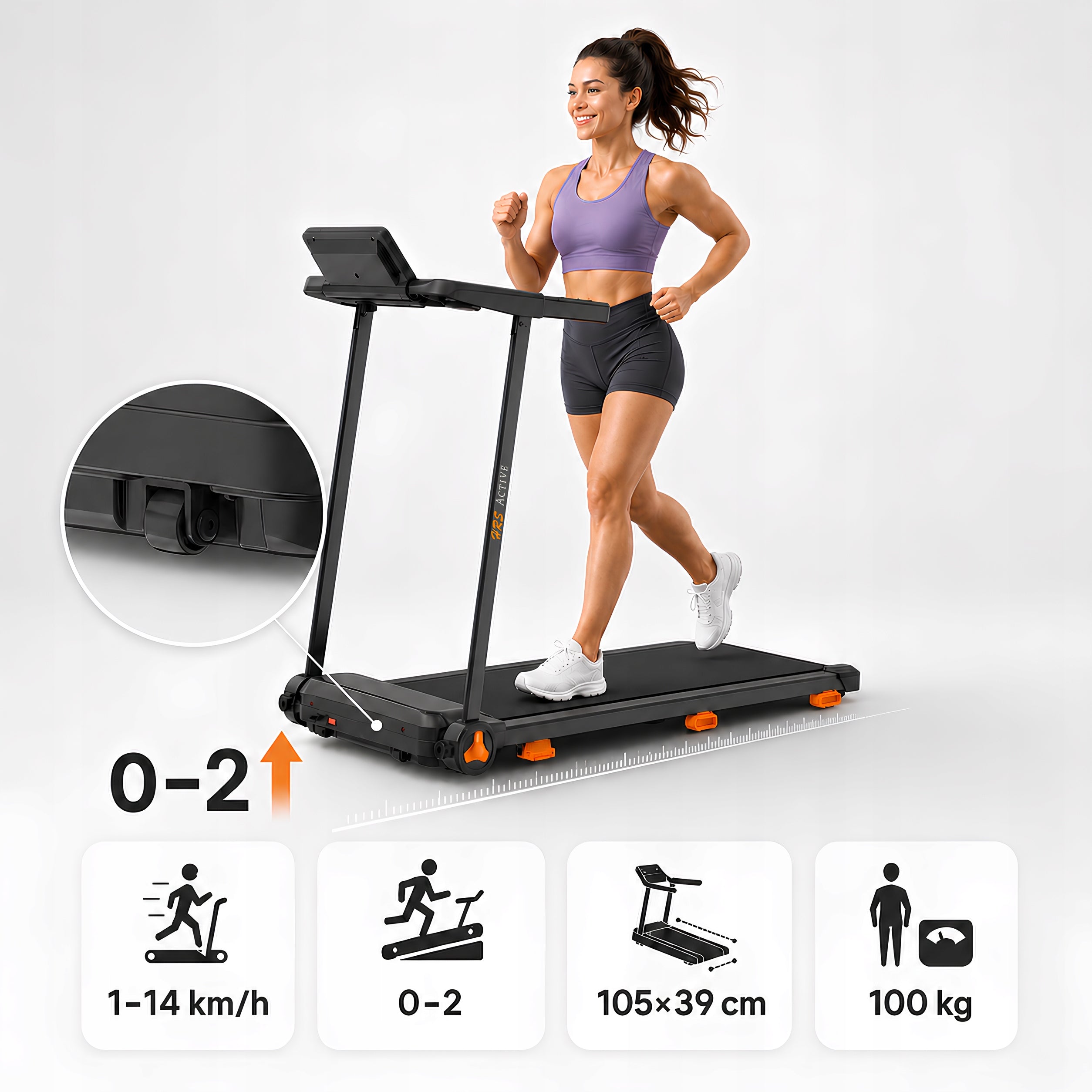 Electric Treadmill HRS T-210 Home 14 km/h Slope Adjustment Application Manufacturer code T-210