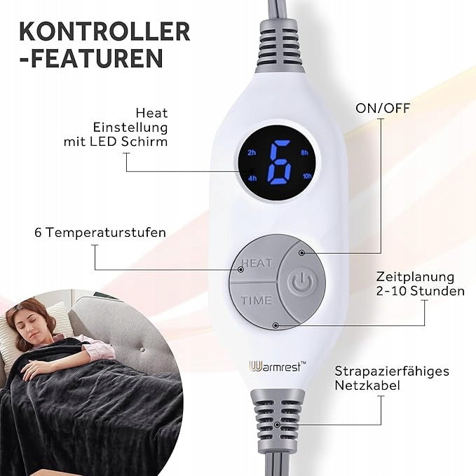 Electric blanket Warmrest 180x200 cm, flannel, 6 temperature levels Medical device no