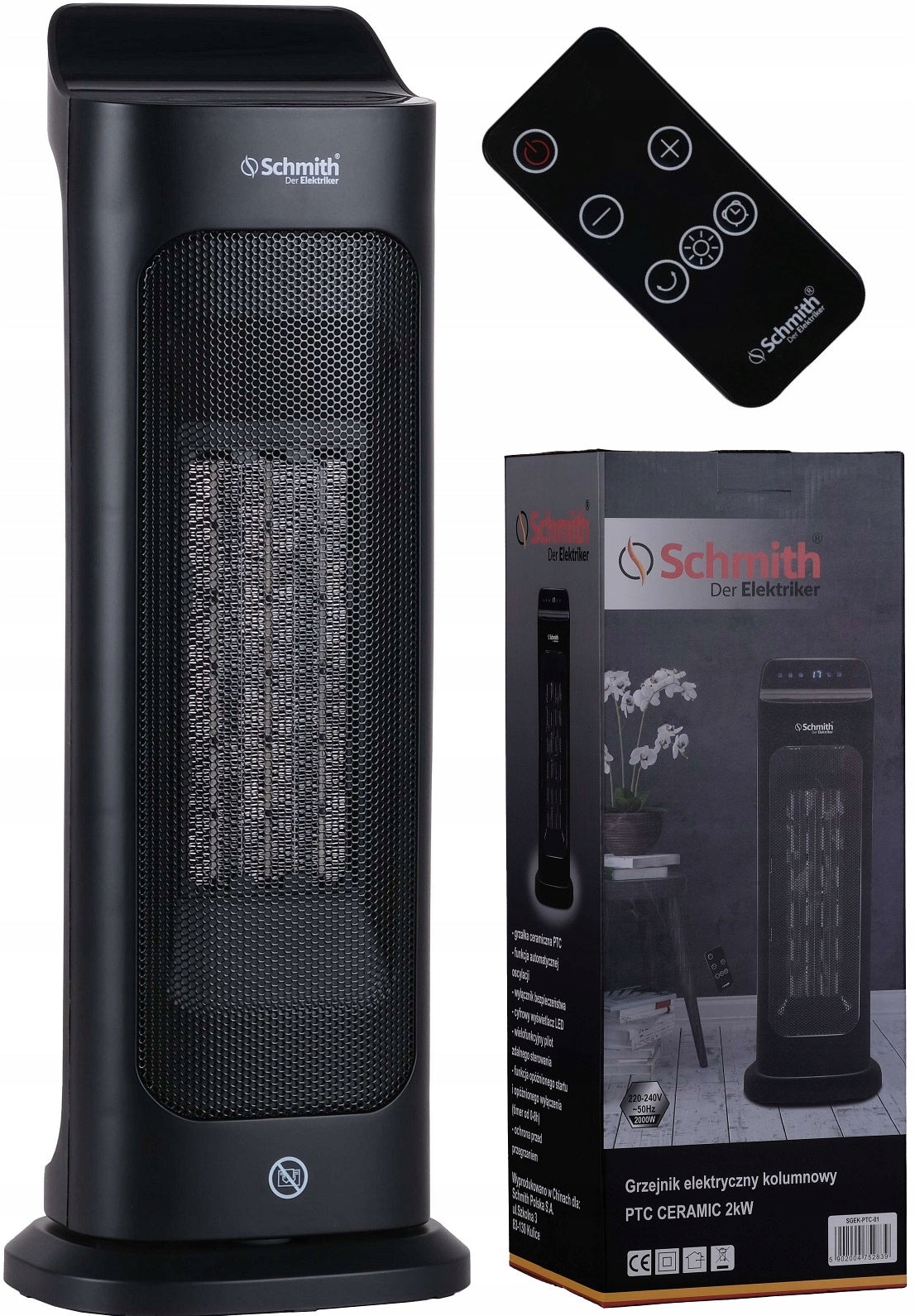 Electric ceramic column heater PTC 2000W + remote control Schmith