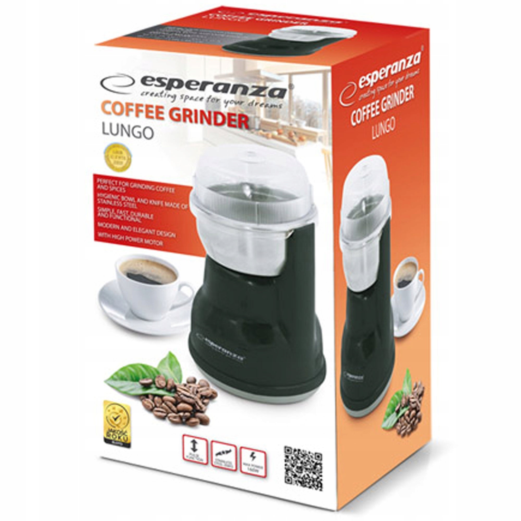 Electric coffee grinder Esperanza Lungo EKC002K 160 W black Brand Esperanza