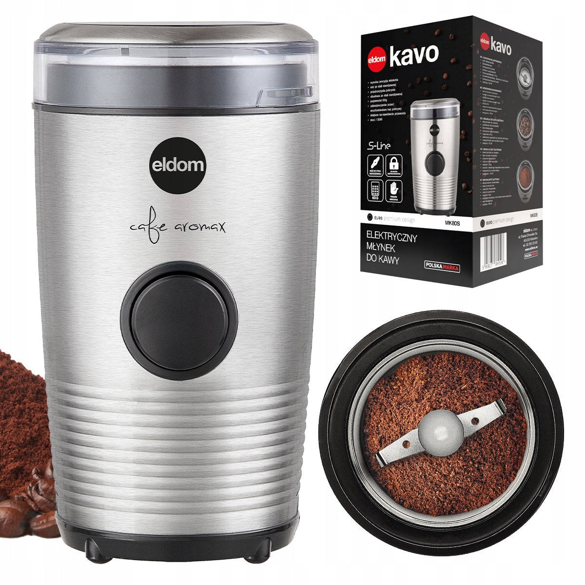 Electric coffee grinder MK80S kavo 60g Eldom stainless steel