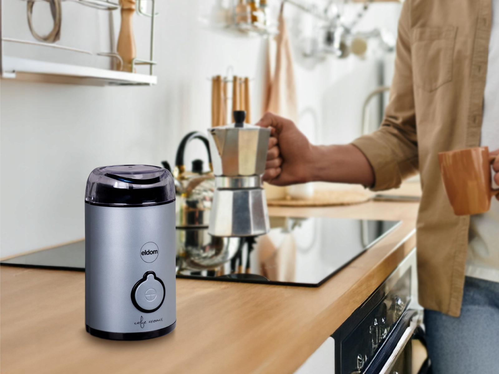 Electric coffee grinder MK90N beano Eldom matt blue 60g Packaging status original