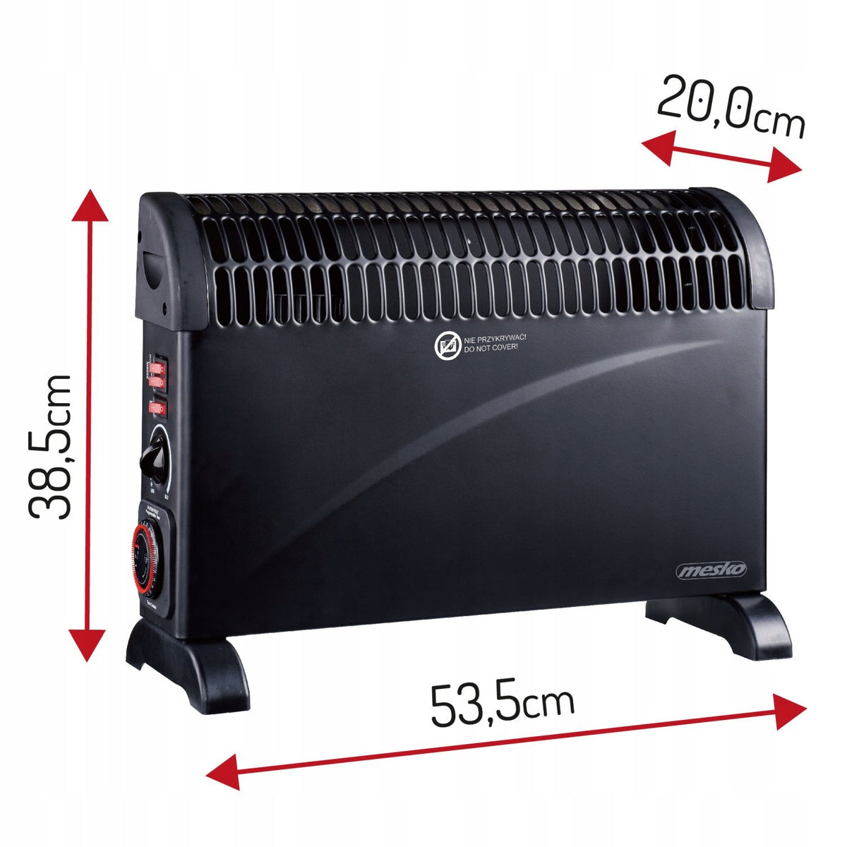 Electric convector heater TIMER Turbo air supply TIMER 24h 2000W Mesko Manufacturer code Grzejnik elektryczny 7741 Czarny