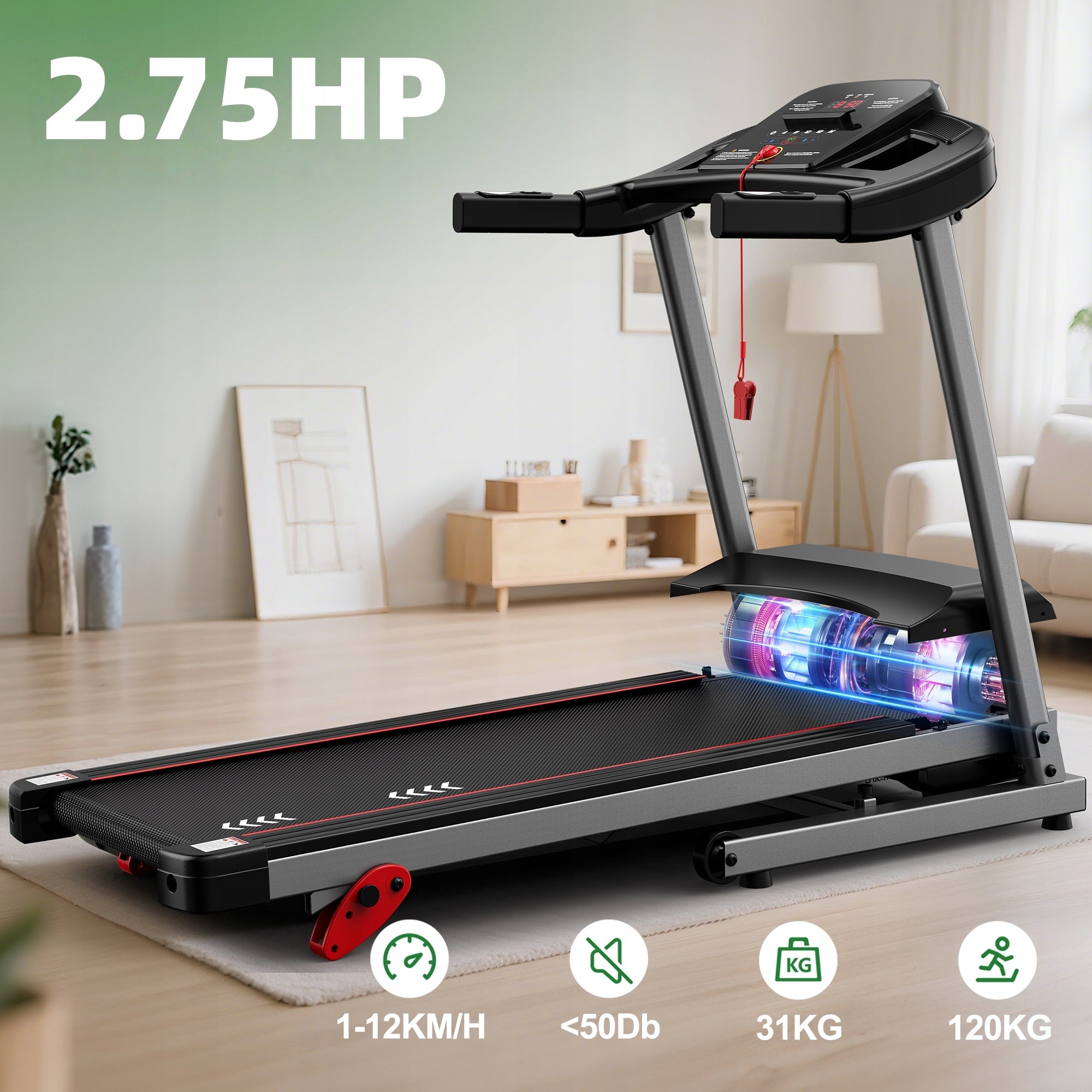 Electric folding treadmill 1-12 km/h, 3 levels of inclination, Bluetooth Packaging status original
